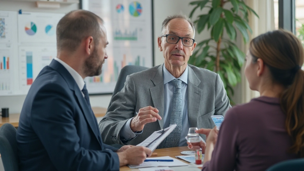 Финансовый консультант проводит встречу с семьей, анализируя расходы на образование и создавая прогнозы затрат на доске