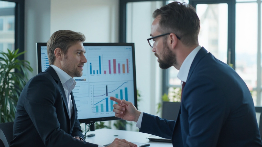 Профессиональный консультант по финансам анализирует графики роста и планы развития в современном офисе